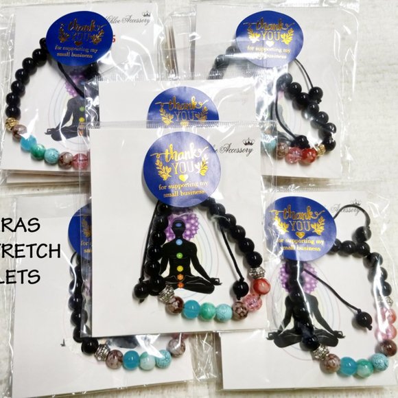 6pcs Seven Chakras Stretch Glass Stone Bracelets - Picture 3 of 4